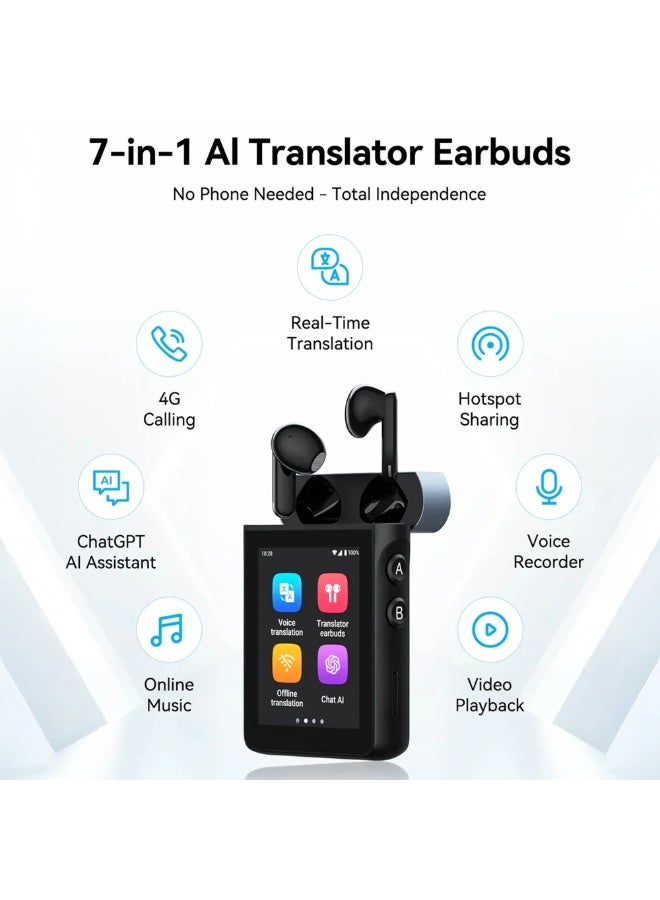 ووآسك سماعات ترجمة A9 متعددة الوظائف 7-في-1 مع ترجمة ذكية، دعم 4G + SIM، بلوتوث 5.3، شاشة لمس، ترجمة أونلاين وأوفلاين - Image 2